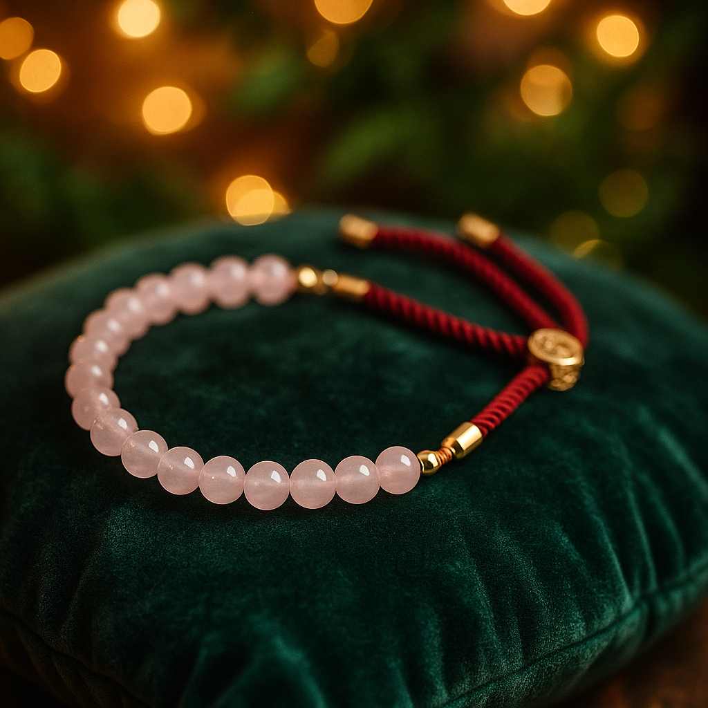 Bracelet Quartz Rose – Cordon Bordeaux & Or 18K