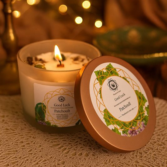 Bougie au Patchouli et Gemmes d'Aventurine Verte - Bonne Chance