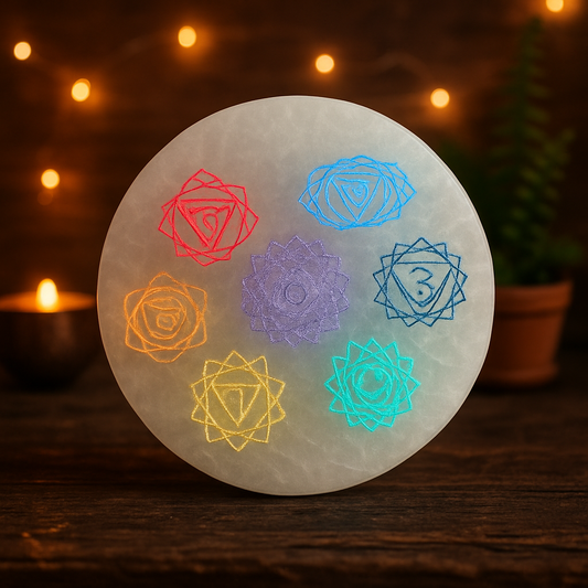 Petite Plaque de Sélénite – Chakras Couleur